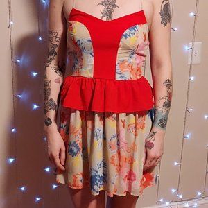 Chord Floral Peplum Sleeveless Mini Dress Size 5